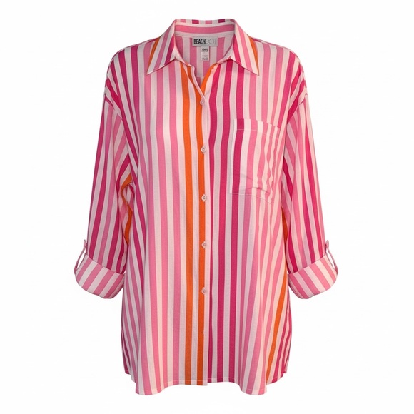 Beach Riot Alexa Top Sunset Stripes Cotton Coverup Pink Orange Size Petite Large